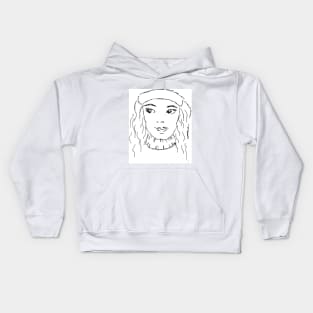 Young woman, girl, portrait. Hand drawn illustration sketch Kids Hoodie